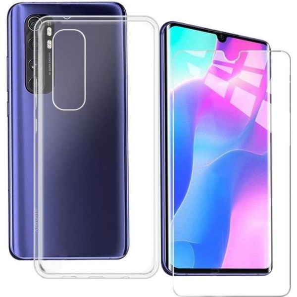 Xiaomi Mi Note 10 Lite genomskinligt fodral + skärmskydd i härdat glas, mjukt silikonskyddsfodral Bumper Cover