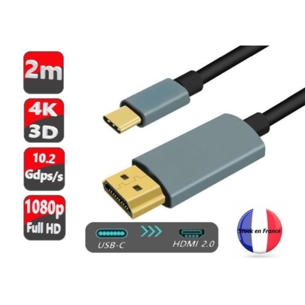 USB C till HDMI-kabel [4K-3D] för POCO C31 USB-C-HDMI 2.0-kabel Ultra HD 4k, Full HD-3d High Speed - 2M