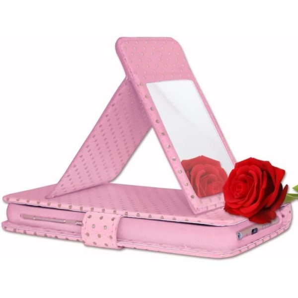 Housse - PH26® - BQ-Mobile BQ-5535L Strike Power Plus - Ekologisk läder - Rosa - Kortfack och spegel Rosa