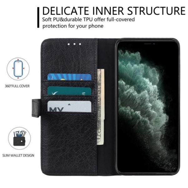 iPhone 12-fodral - Premium - PU-läder - Magnetisk plånbok - 2 korthållare - Justerbart stöd Svart