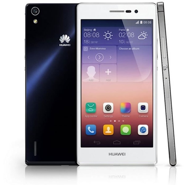 Huawei P7 Dedikeret folio sort læderlook med synlige stikninger by PH26® Svart