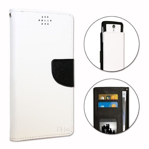 Huawei Ascend G615 Foliofodral i vitt texturerat läderstil med korthållare från PH26®