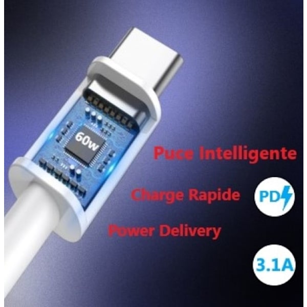 1M USB C 60W/3.1A PD til USB C-kabel kompatibel BLU G34 Ultra Hurtig synkroniserings- og overførselsledning