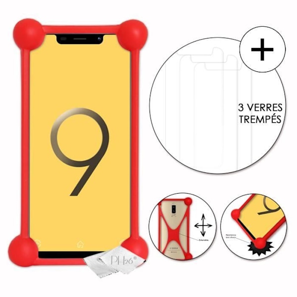 Bumper - V-Mobile - S9 (2019) - Punainen - Iskunkestävä - Silikoni - 3 Lujitettu Lasi Röd