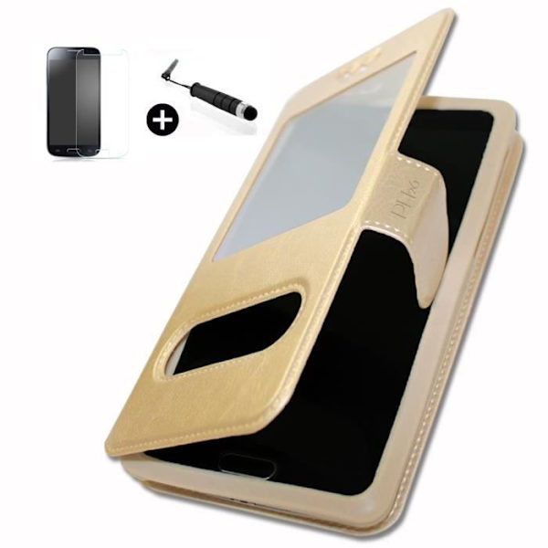 SFR STARNAUTE 3 super PACK premuim Gold Folio etui med PU vinduer + miniskærm touch stylus + hærdet glas 9H hårdhed, Ultra-m...