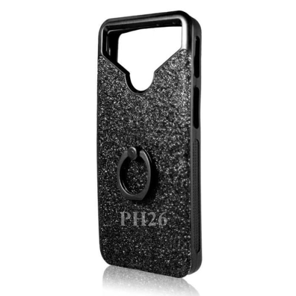 LG Stylo 2 Plus Black Back-fodral med Diamond Rhinestone-effekt och Anti-Shock Gel Silikonkonturer med ring för selfies, foton och