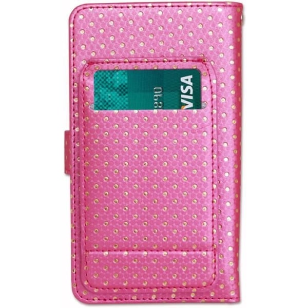 Skal till Realme X Master Edition med guldprickar i ekoläder med korthållare, spegel och synliga sömmar - FUSHIA Rosa