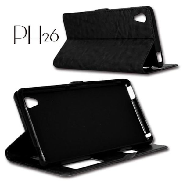 Etui Hölster med Fönster - PH26® - SONY XPERIA C4 - Syntetisk Läder - Mjuk Skal - Magnetisk Svart