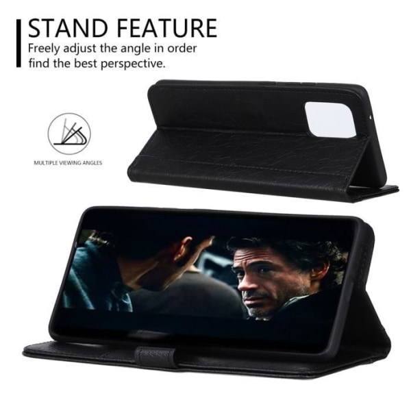 iPhone 12 etui - Premium - PU-læder - Magnetisk pung - 2 kortholdere - Justerbar støtte Svart