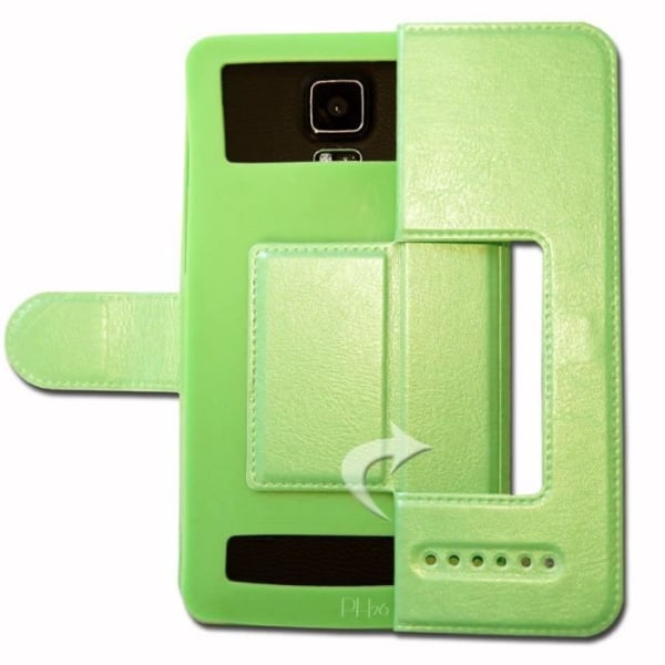 Fodral för HTC Desire 19+ Grön Extra Slim X2 Windows i ekologiskt läder av hög kvalitet magnetisk stängning och synliga sömmar