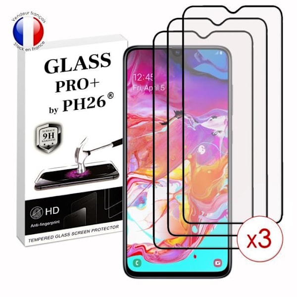Paket med 3 HELA skyddsfilmer för Samsung Galaxy A70 i ultrabeständigt härdat glas (maximal hårdhet) Vit