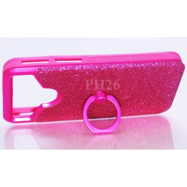 Wiko Pulp 4G Fuchsia diamant rhinestone effekt bagkasse med anti-shock silikone gel konturer med ring til selfies, fotos og