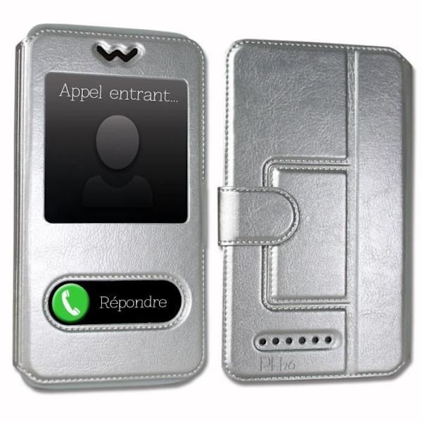 Super Pack Cover för Alcatel 1 (2019) Extra Slim 2 Eco-läderfönster + 3 högtransparens skyddsglasögon SILVER