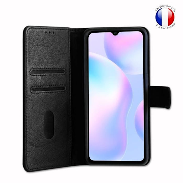 Plånboksfodral dedikerat till Xiaomi Redmi 9A med magnetisk flik, kortlagring och videostöd - Svart Svart