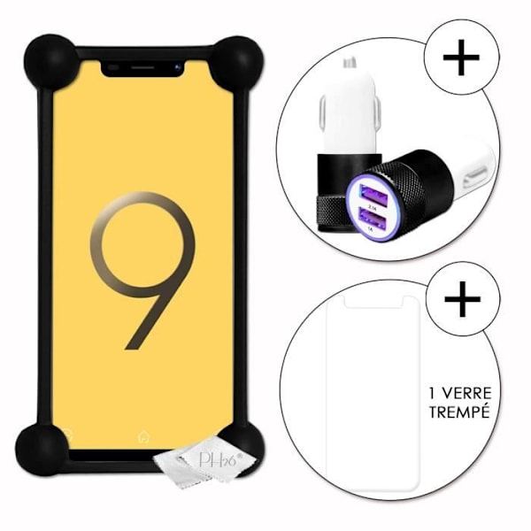 Super Pack sort stødsikker kofangerkasse i kvalitets silikone til V-Mobile S9 (2019) med 1 cigarettænderoplader, Ultrahurtig 2x Svart