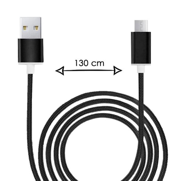 Micro USB-kabel til BLU Studio X9 HD i flettet nylon Fast Sync-Data Transfer - SORT Svart