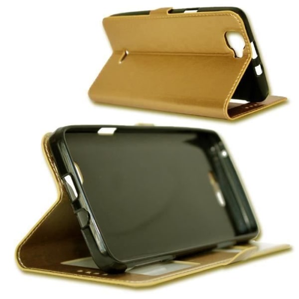 Foliofodral - PH26® - ALCATEL IDOL 3 - Syntetiskt läder - Magnetisk - Mjuk Guld guld