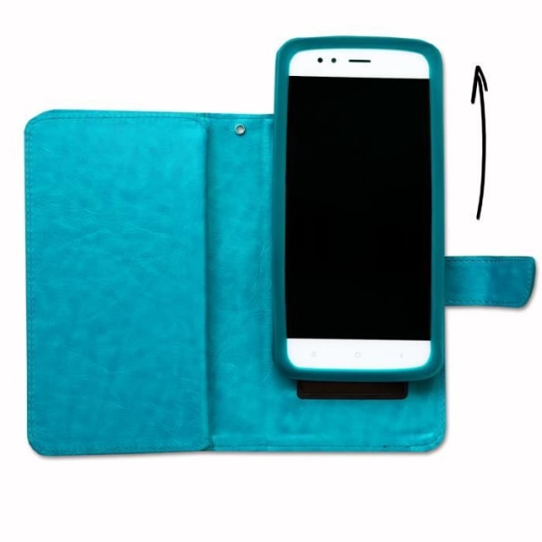 PH26® Folio fodral för Oppo A77 plånboksformat i turkost ekoläder med dubbel invändig korthållarflik,