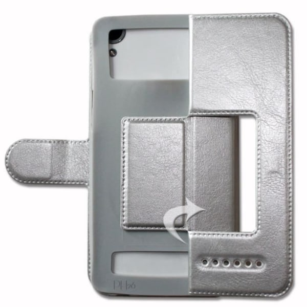 Silverfodral för Oppo A16s Extra Slim X2 Quality ekoläderfönster magnetisk stängning och synliga sömmar
