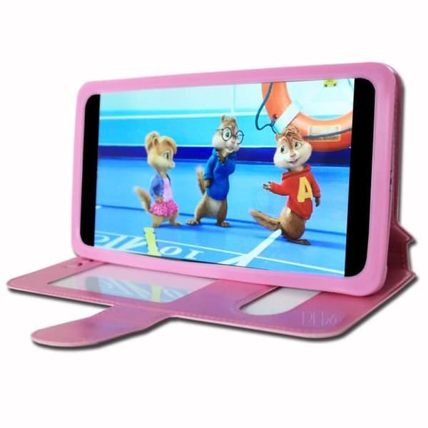 Folio Case Cover - Qilive - V11 - Pink Eco Leather - Extra Slim - 2 Windows Ros