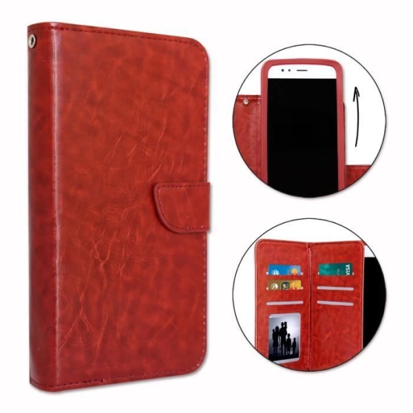 PH26® Foliofodral för Alcatel Pop 4 Plus plånboksformat i brunt ekoläder med dubbel inre korthållarflik,