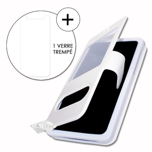 Super Pack Cover för Cubot Note 20 Extra Slim 2 Windows eco-läder + High Transparency Tempered Glass WHITE