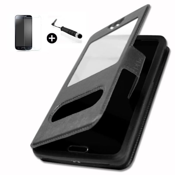 Etui - ZTE - Blade S6 - PU-läder - Skydd - Magnetklipp - Härdat glas 9H Svart