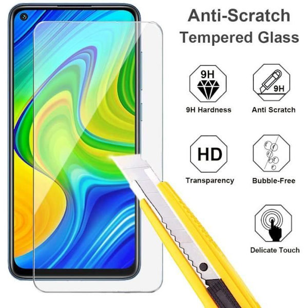 Xiaomi Redmi Note 9 kotelo + karkaistu lasi näytönsuoja, sininen erittäin ohut suojakotelo Kovakantinen suojakotelo