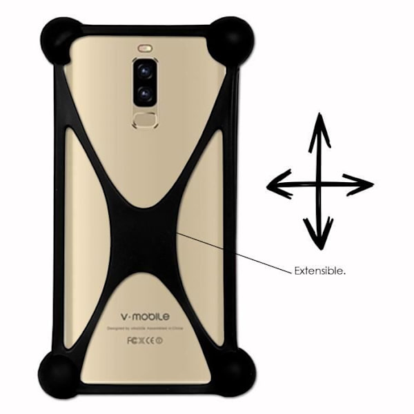 Super Pack stødsikker sort kofanger etui i kvalitets silikone til V-Mobile S9 (2019) med en netoplader, ultrahurtig 2x USB