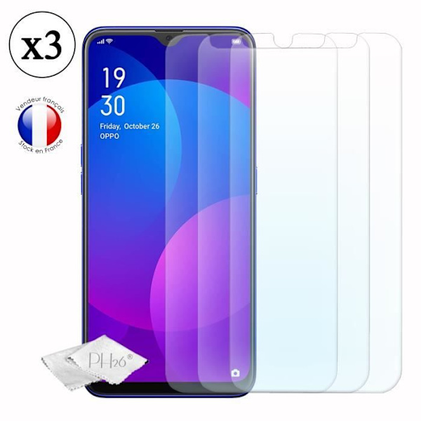 Super Pack för Oppo F11 Bakfodral i läderstil med anti-chock silikongelkonturer + 3 skärmskydd i glas