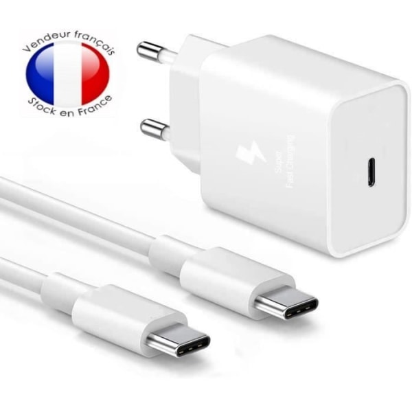 Superhurtig opladerpakke + dobbelt type C-kabel til Samsung Galaxy S21+ 5G Exynos-oplader 25W Ultra-kraftig NY GENERATION