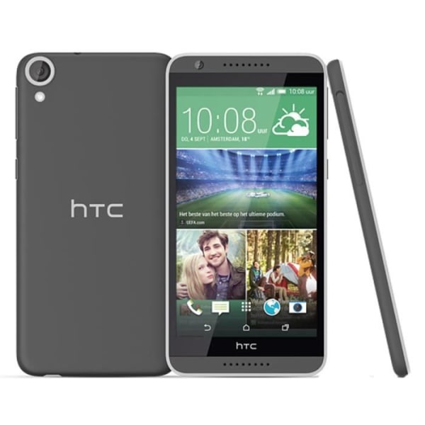 HTC DESIRE 820 Specialiseret sort folio case med vinduer i læderlook og synlige stikninger by PH26® Svart