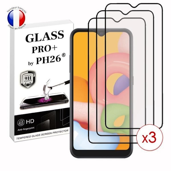 Paket med 3 HELA skyddsfilmer för Samsung Galaxy A01 i ultrabeständigt härdat glas (maximal hårdhet) Vit