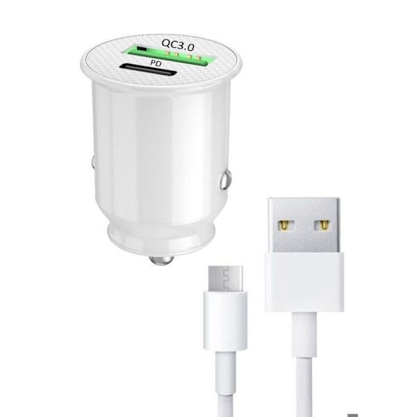 Autoopladerpakke + 2 USB Type C-kabler til BLU G74 Ultra-kraftig og hurtig oplader 2X (5V / 2.1A) + 2 1M kabler - SORT