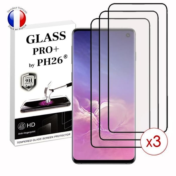 Paket med 3 HELA skyddsfilmer för Samsung Galaxy S10 i ultrabeständigt härdat glas (maximal hårdhet) Vit