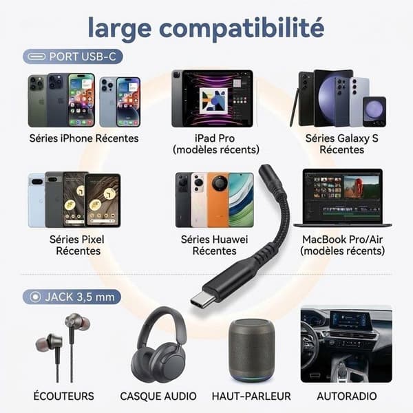 PH26® Ljudadapter Kompatibel med Google Pixel 11 Pro Fold USB-C till 3,5 mm Jack, Typ-C till Jack-adapter