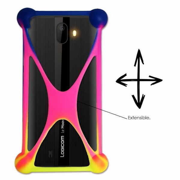 Super Pack flerfärgat stötsäkert stötfångarfodral i kvalitetssilikon för Logicom Le Moov 2 med 1 nätladdare, Ultrasnabb 2x