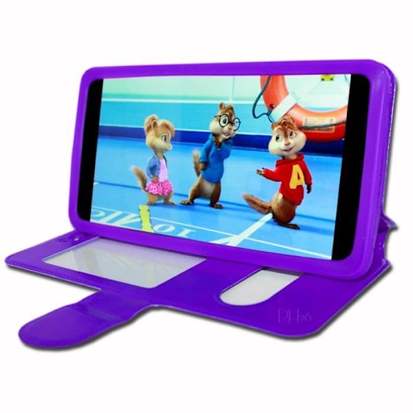Alcatel 3L Extra Slim Purple Folio Case X 2 Windows i ekologiskt kvalitetsläder med magnetisk stängning och sömmar