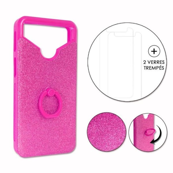 Apple Iphone 8 PACK Pink rhinestone bagcover med ring + 2 hærdede glas MAKSIMAL hårdhed