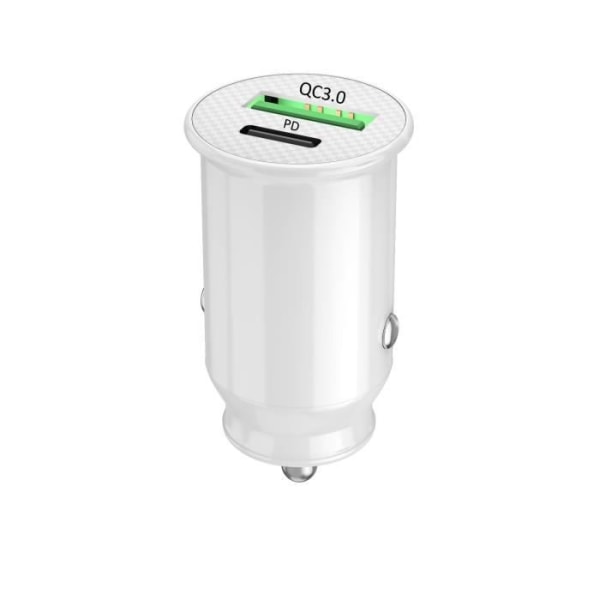 Cigarettändare Billaddare för Blu G61s USB till USB Typ C Snabbladdning 30W PD & QC 3.0 - 2 portar Vit