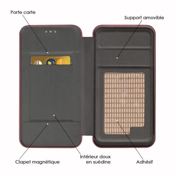 PH26® Folio kortholder etui i bordeaux kornet øko-læder til Gooweel M9 Mini + Bordeaux