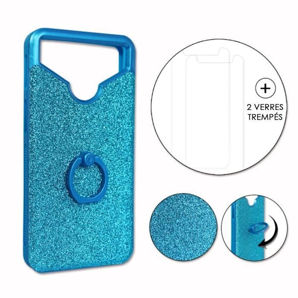 Xiaomi Redmi Note 4 PACK Blå rhinestone baksida med ring + 2 härdade glas MAXIMAL hårdhet