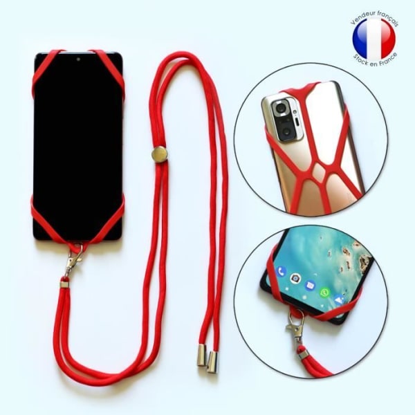Coque cordon silicium kompatibel med Iphone XS stødabsorberende med justerbar halsrem - RØD