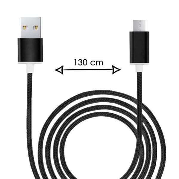 Micro USB-kabel til Danew Konnect 556 i nylonflettet synkroniseret hurtig dataoverførsel - SORT Svart