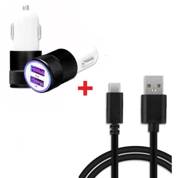 Autoladdarpaket + 1 USB-C-kabel för Blackview BV5300 Pro Ultrakraftig laddare 2X (5V-2.1A) + 1 1M kabel - SVART