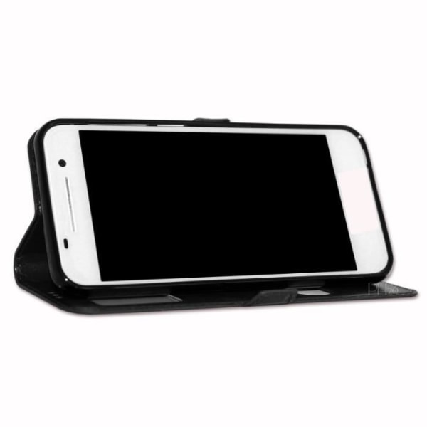 Samsung Galaxy TREND LITE S7390 Dedikerat svart folioskydd med läderliknande fönster med synliga sömmar från PH26®