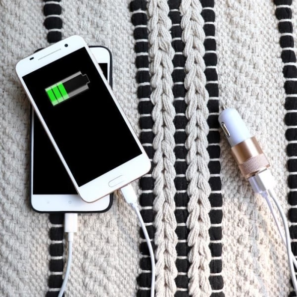 Guld USB Cigarettändare Laddare Dubbla portar Ultrasnabb USB X2 billaddare 12-24V för Google Pixel 4a Vit