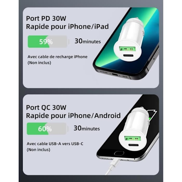 Auton Laturi - Doogee - X98 Pro - 30W - USB Type C - 2 Porttia - Nopea Lataus Vit