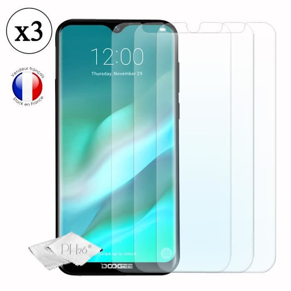 Super Pack för Doogee Y8 Bakfodral i läderstil med anti-chock silikongelkonturer + 3 skärmskydd i glas