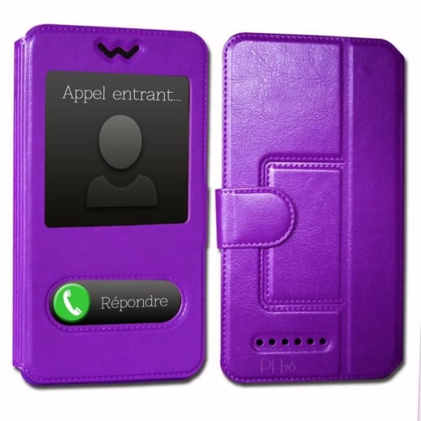 Alcatel 3L Extra Slim Purple Folio Case X 2 Ikkunat laadukkaasta ekologisesta nahasta magneettisuljuksella ja ompeleilla